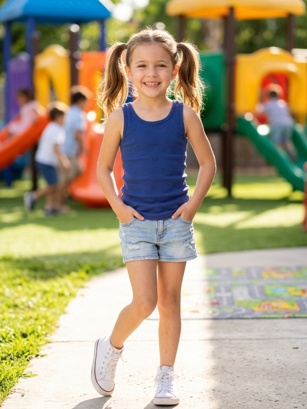 Girls' Navy Blue Ribbed Tank Top